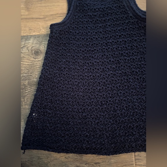 Aerie Chunky Knit Crochet Sweater Tank Top Women's Size Medium Navy Boho Racer - Picture 6 of 6